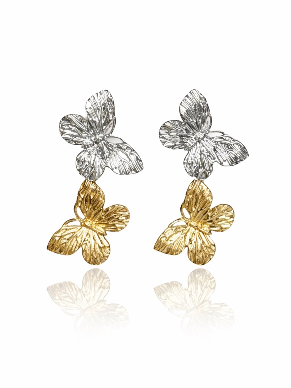 Two-Tone Silver and Gold Floral Drop Earrings